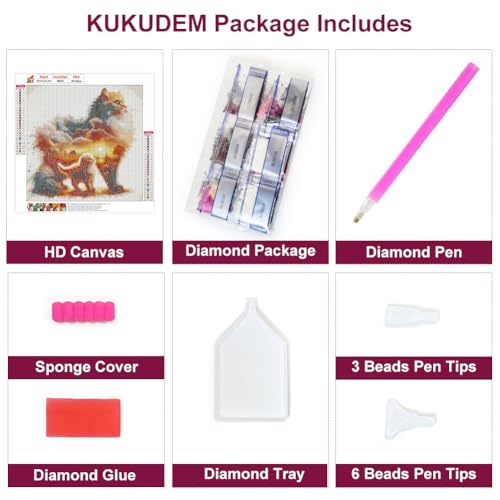 KUKUDEM Cat Diamond Painting Kit - 5D DIY Craft for Home Decor
