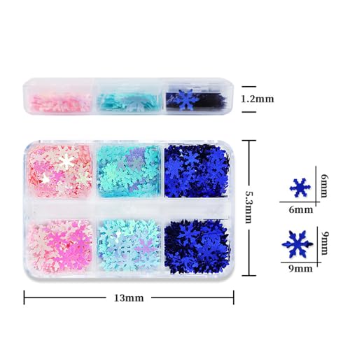 OHWODA Snowflake Nail Glitters 6-Grid Holographic Sequins