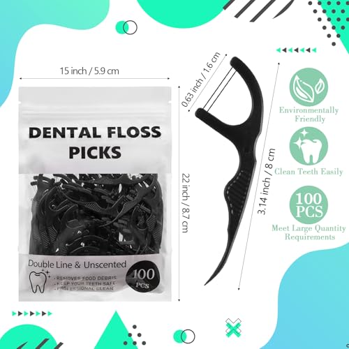 Dual Line Dental Floss Picks 100 Count Bulk Toothpicks Black