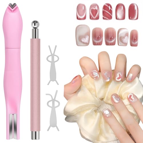 Cat Eye Nail Magnet Kit 4Pcs 3-in-1 Tool with Dual-Ended Pen & Guides