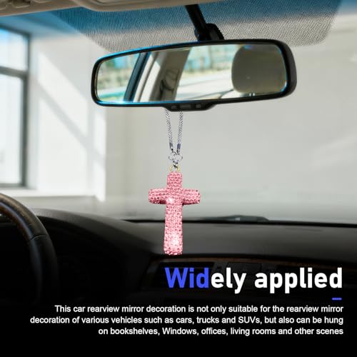 Bling Cross Car Hanging Ornament - Rhinestone Rear View Mirror Pendant
