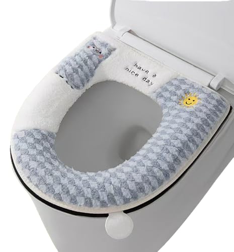 Blue Velvet Toilet Seat Cover - Soft Warm Cushion with Zipper