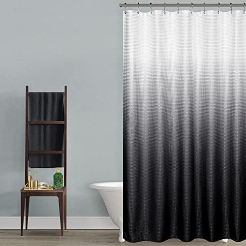 Mrs.Naturall Black and White Waffle Shower Curtain Set, 70x72