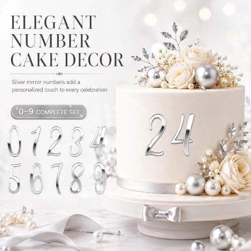 10PCS Silver Acrylic Cake Number Toppers Set - 0-9 Birthday Decor