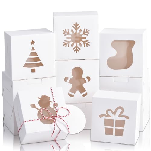 Christmas Cookie Gift Boxes with Window - 18 Pack, 4x4x2.5 Inch, White