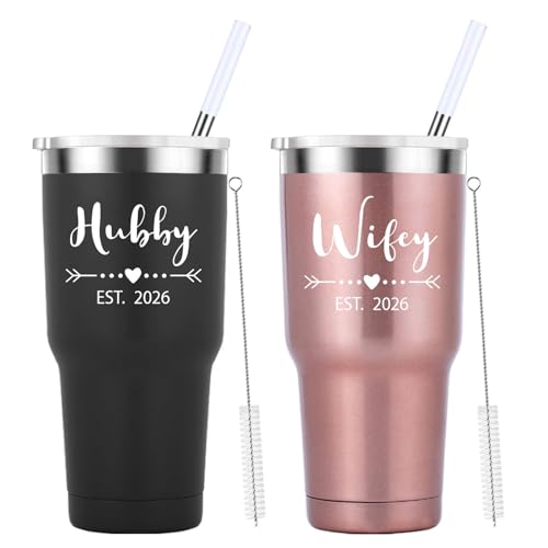 30oz Travel Mug for Couples - Insulated Stainless Steel Tumbler with Black & Rose Gold Finish