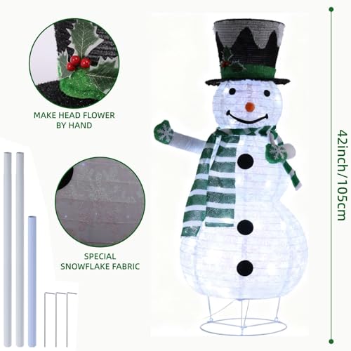 42-Inch Green Snowman Christmas Collapsible Decor Lighted Outdoor Indoor Garden