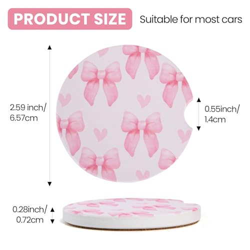 2 Pack Bow Car Coasters - Stylish & Absorbent Ceramic Cup Holders
