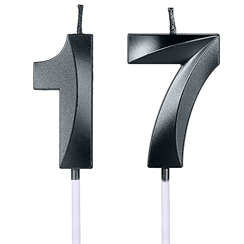 Black 17 & 71 Birthday Candles - Glitter Cake Toppers for Celebrations