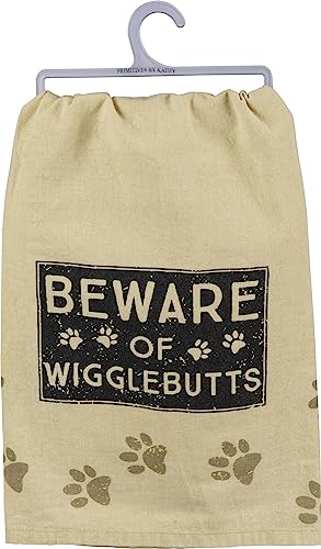Beware of Wigglebutts Cotton Dish Towel - 28"x28" Dog Design
