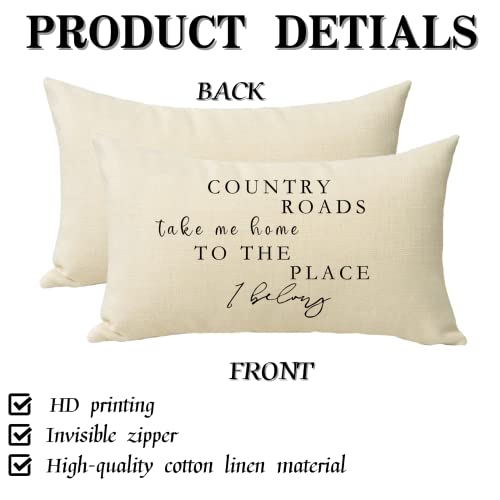 Country Roads Take Me Home Christmas Decorative Pillow Cover 20" x 12"