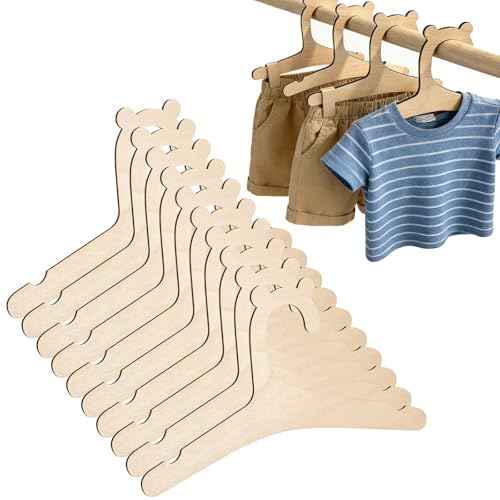 10 Pack Wooden Baby Hangers with Bear Ears - Non-Slip Toddler Clothes Storage