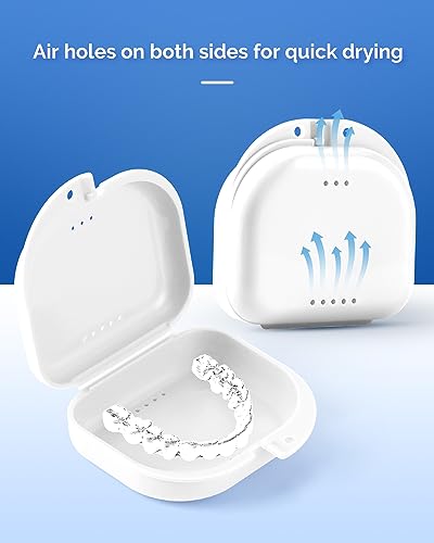 JMU 4-Pack Retainer Case with Vent Holes and Snap Lock - Travel Mouth Guard & Denture Storage Box