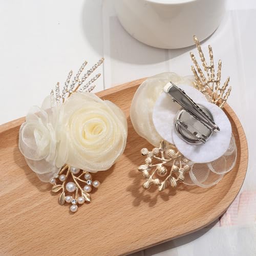Beige Rose Wrist Corsage & Boutonniere Set for Weddings & Prom