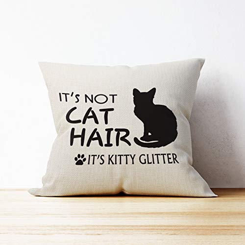 Funny Cat Glitter Throw Pillow Case - 18x18 Beige Cushion Cover