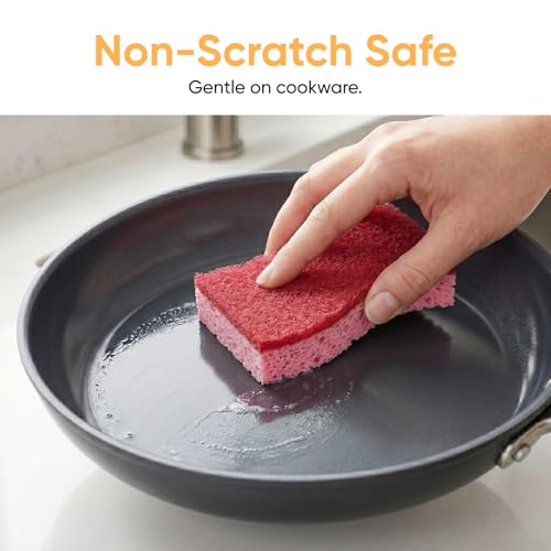 Superio 3-Pack Non-Scratch Cellulose Kitchen Sponges with Scouring Pad, Red & Pink