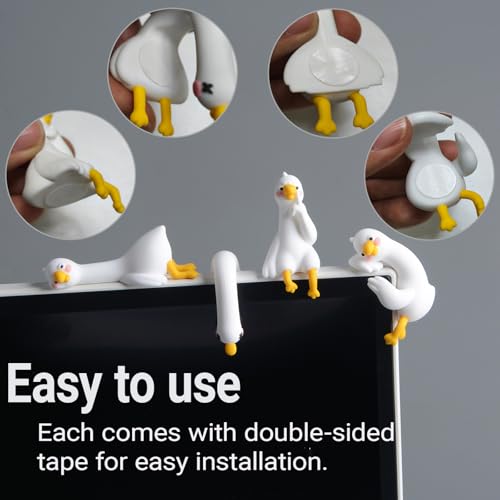 4-Piece White Duck Resin Figurines for Computer Monitor and Car Dashboard