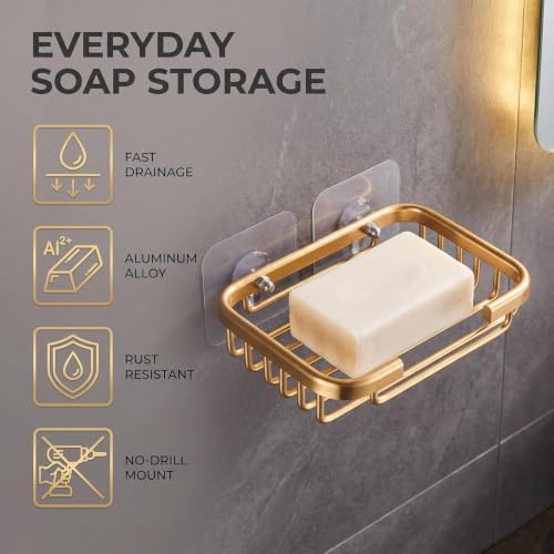 Gold Stainless Steel Soap Holder for Shower Wall - Easy Install
