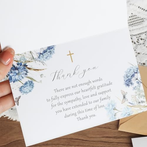 25 Elegant Funeral Thank You Cards with Envelopes | Watercolor Design
