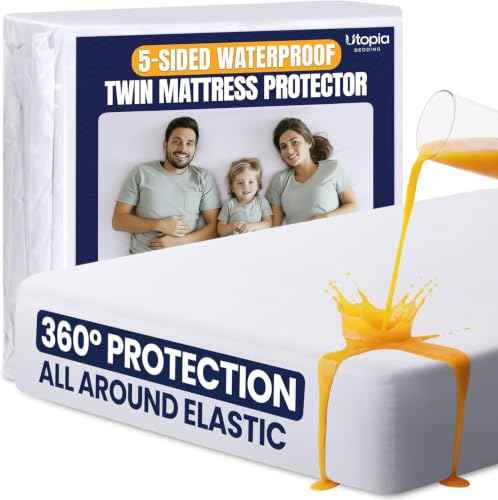 Utopia Bedding Waterproof Twin Mattress Protector - 5-Sided Fitted Cover
