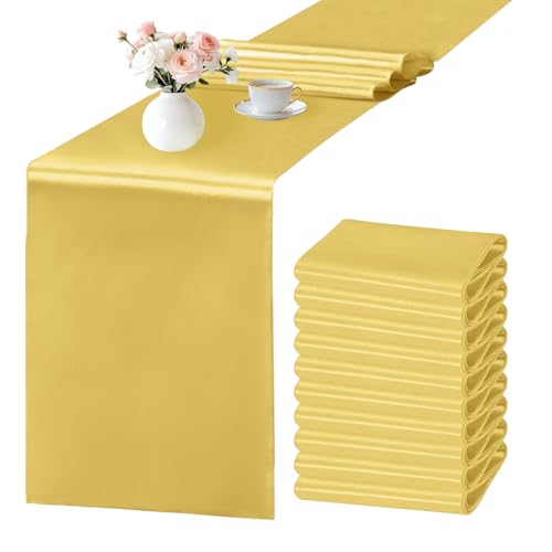 Gold Satin Table Runner 12x108 Inches - Elegant Party Decor, 10 Pack - Light Gold