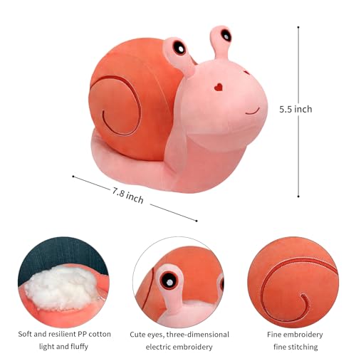 MUPI Pink Snail Plush Pillow - 7.8 Inch Cute Stuffed Animal for Kids & Home