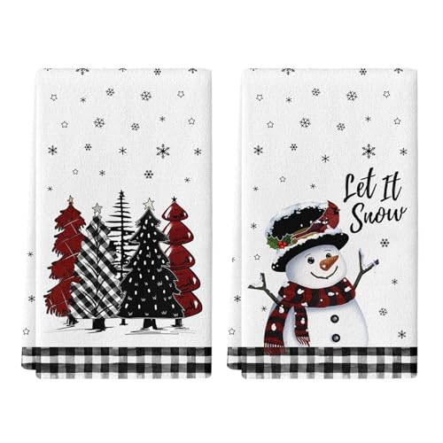KORVITA Christmas Hand Towels 2-Piece Set, White Snowman Holiday Decor