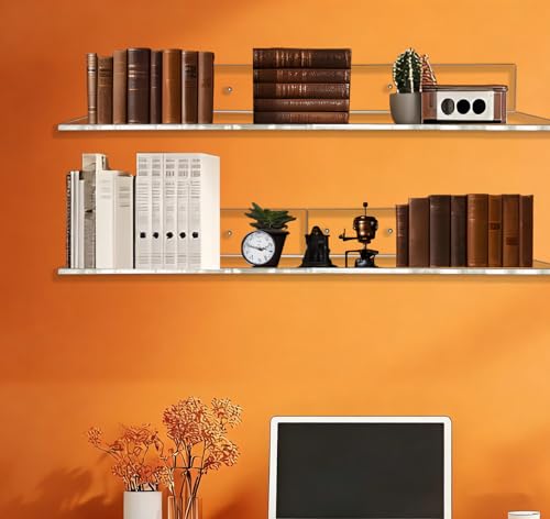 4-Inch Clear Acrylic Floating Wall Shelves - Set of 4 Small Display Ledges