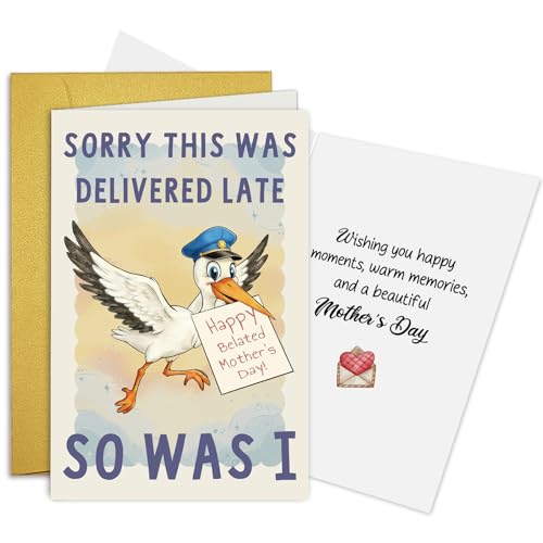 Funny Belated Mother's Day Card - Humorous Greeting for Mom, Wife, Grandma