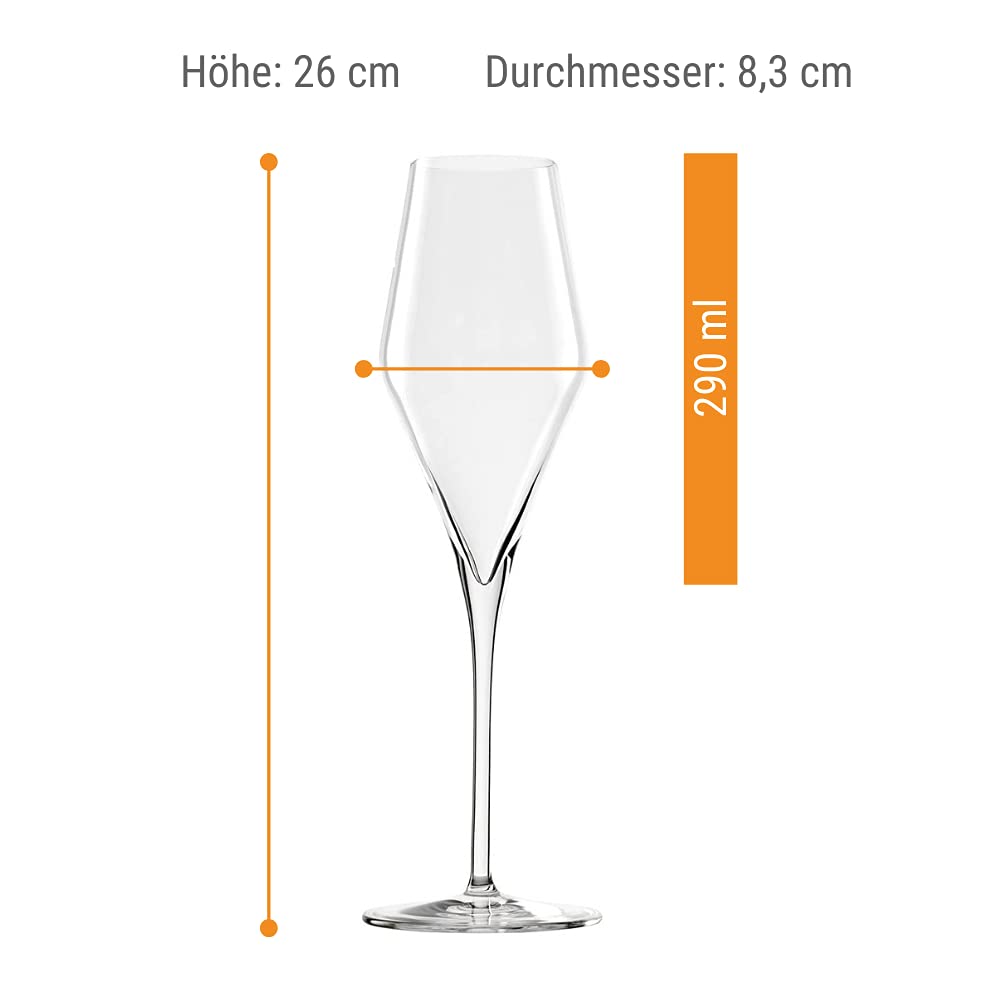 Stölzle Lausitz Champagne Glasses Quatrophil Set of 6, 9 3/4 oz – Champagne Flutes for Sparkling Wine & Prosecco – Crystal Glasses Made in Germany – Dishwasher & Shock Resistant