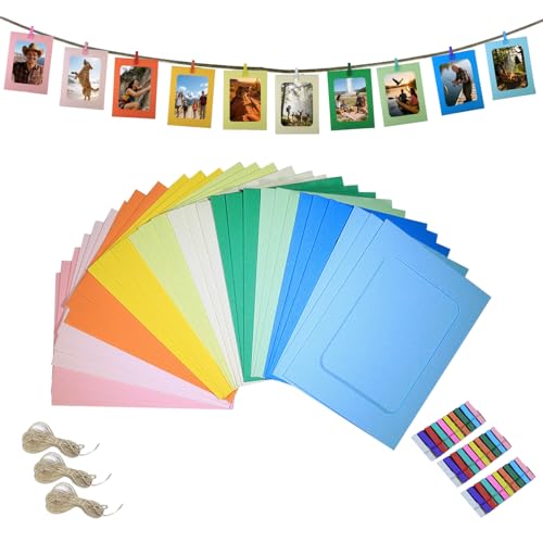 30 Colorful 4x6 Inch Paper Photo Frames with Clips & String