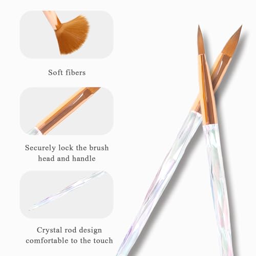 SruidyLady Nail Art Brush Set - 6 Piece Flat, Oval, Angled Gel Brushes