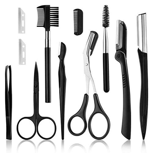 ZTRHYOO 11-in-1 Eyebrow Grooming Kit with Razors, Scissors and Tweezers