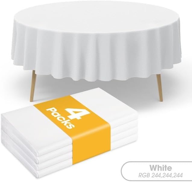 Niuara White Plastic Tablecloths - 84" Round Disposable Covers for Holiday Parties | 4 Pack