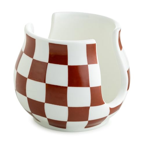 Zoeeker Ceramic Sponge Holder, Checkered Barrel-Style Sink Caddy (Brown & White)