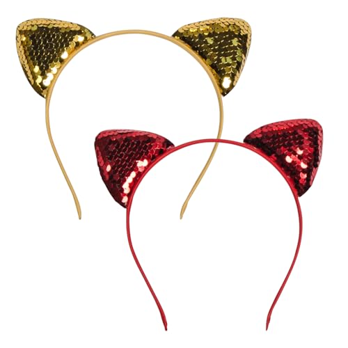 Glitter Cat Ears Headband 2-Pack Sequin Hair Hoops for Costume Parties