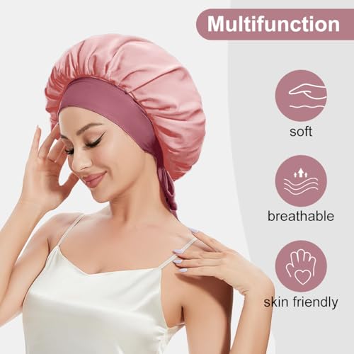 Merdia Satin Sleep Bonnet for Curly Hair with Soft Elastic Tie Band 15"