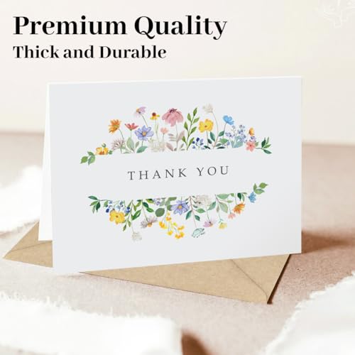 Hidreas Floral Thank You Cards with Kraft Envelopes, 4x6 Inch, 24 Pack