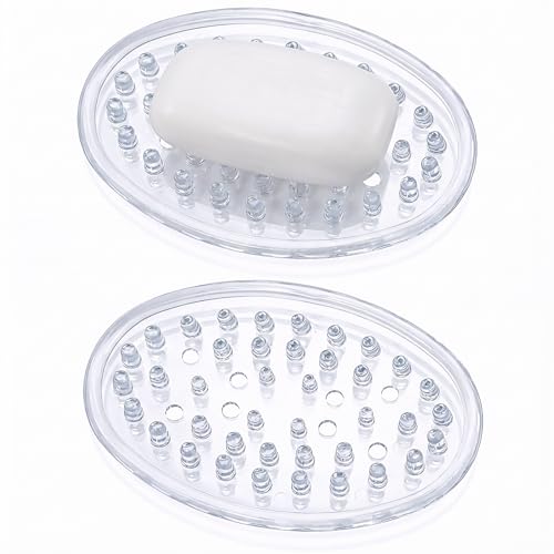 Clear Plastic Soap Holder & Soap Saver Tray - 2-Pack Reversible Dish