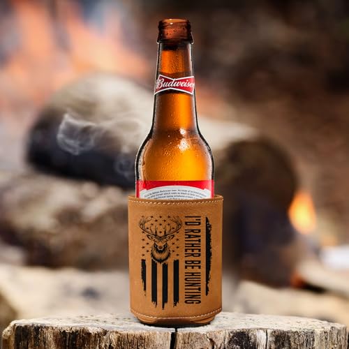 365FURY Hunting Gifts for Men - Leather Beer Can Cooler, Collapsible & Insulated, Birthday & Christmas Present