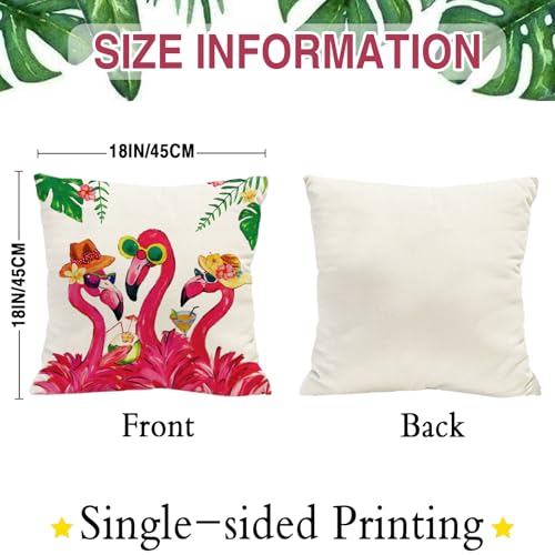 Summer Flamingo Throw Pillow Covers - Set of 4, 18x18 Inch