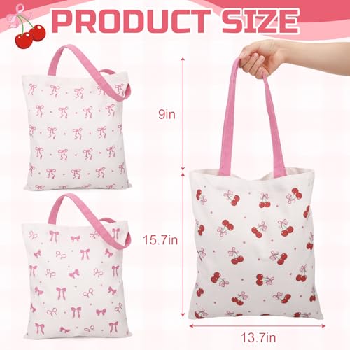 JATEBI 3-Pack Cute Double-Sided Tote Bags - Pink Reusable Grocery Totes with Inner Pocket