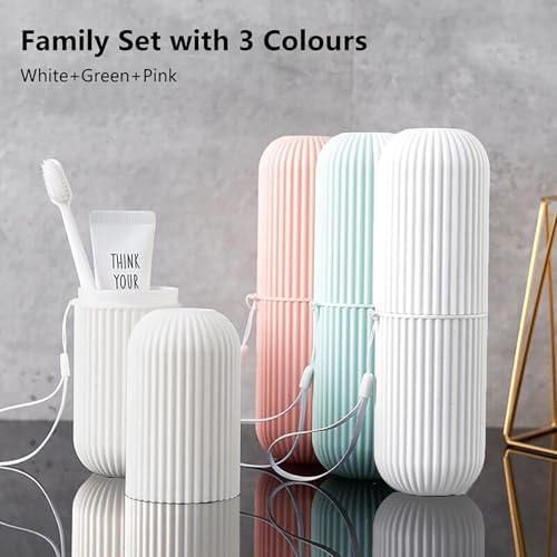 DJRDym Toothbrush Travel Case Set - Portable Holder Cup 3 Pack