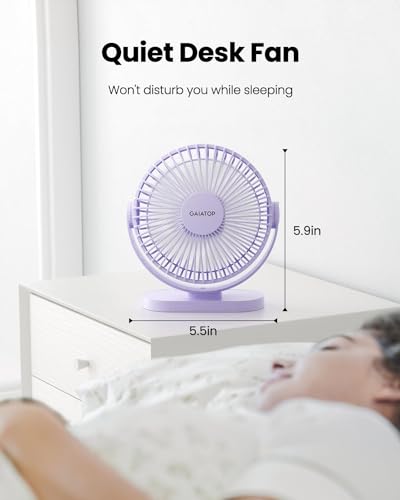 Gaiatop Purple USB Desk Fan 5.5 Inch Quiet 3-Speed Portable Personal Fan