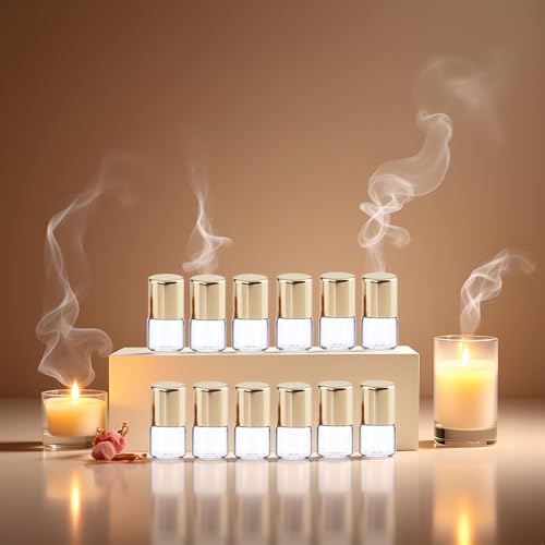 Mozff 1ml Glass Roll On Bottles 12Pcs Refillable Essential Oil Vials Gold