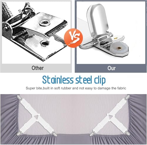 Adjustable Fitted Bed Sheet Straps - Non-Slip Corner Clips for Twin to King