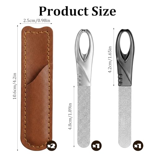 Tweruna 2-Pack Metal Nail Files with Leather Cases Stainless Steel