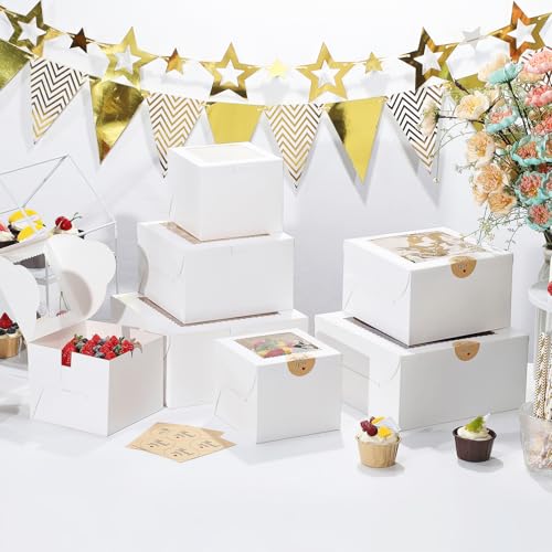 White 6 Inch Small Cake Boxes with Cake Boards & Stickers - Pack of 48