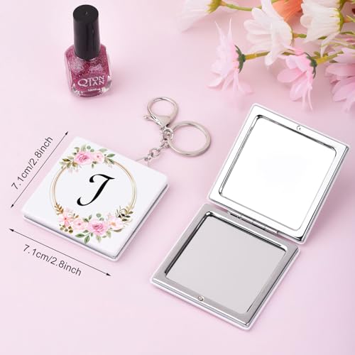 Personalized Compact Mirror with Keychain - Initial J - Travel Makeup Mirror for Teen Girls