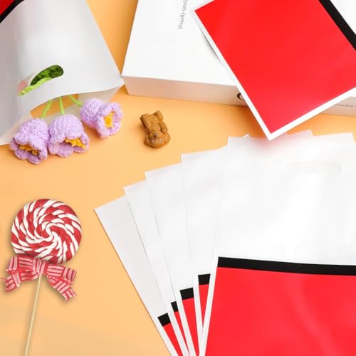 30pcs Red and White Party Favor Bags - Durable Waterproof Goodie Bags